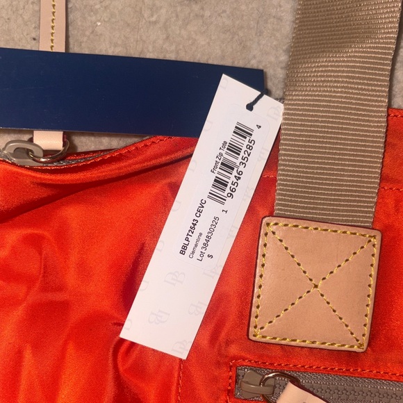 Dooney & Bourke Bright Orange Nylon Tote with Tan Handles - Picture 3 of 5